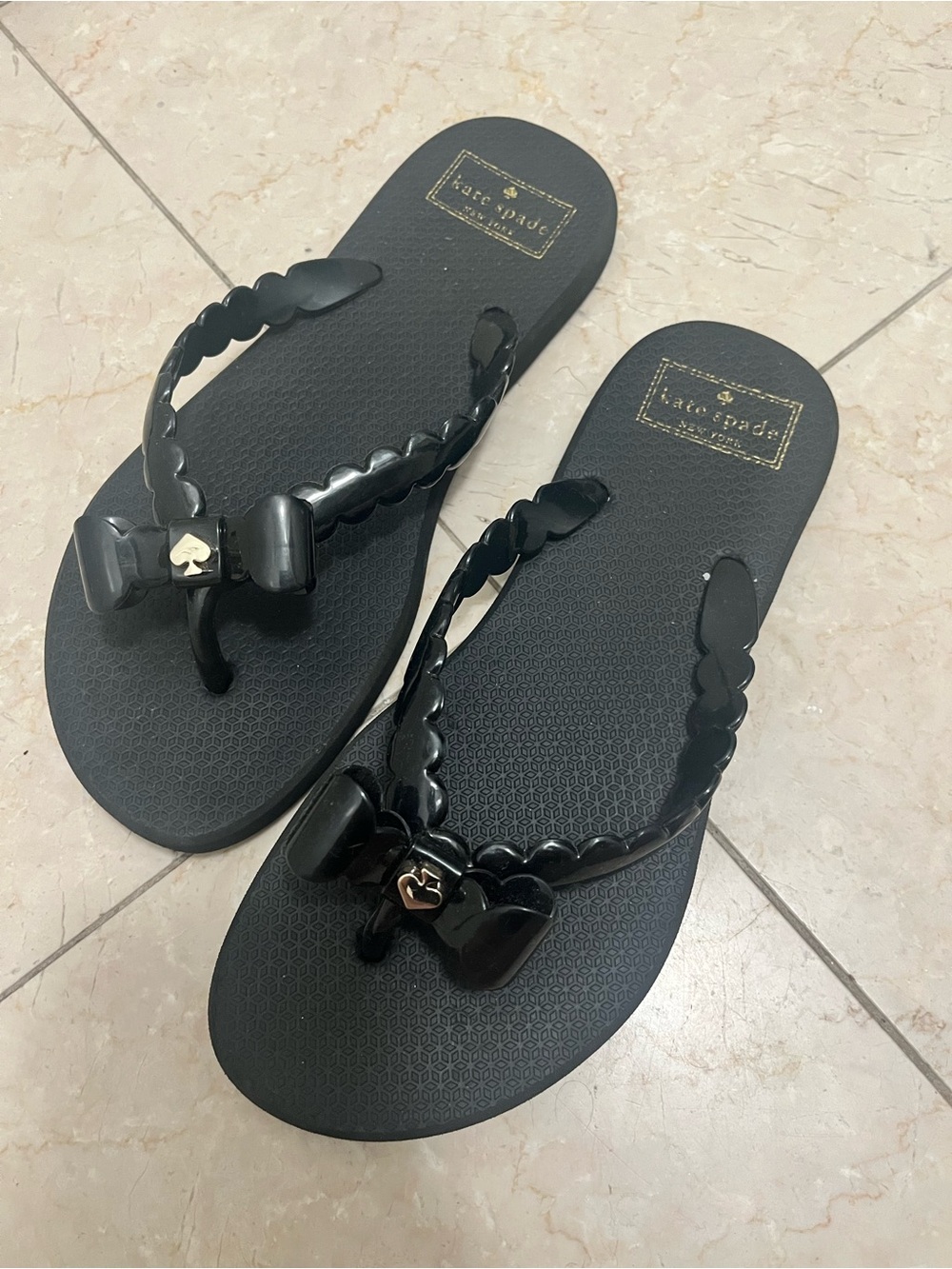 kate spade Black Bow Denise Flip Flops